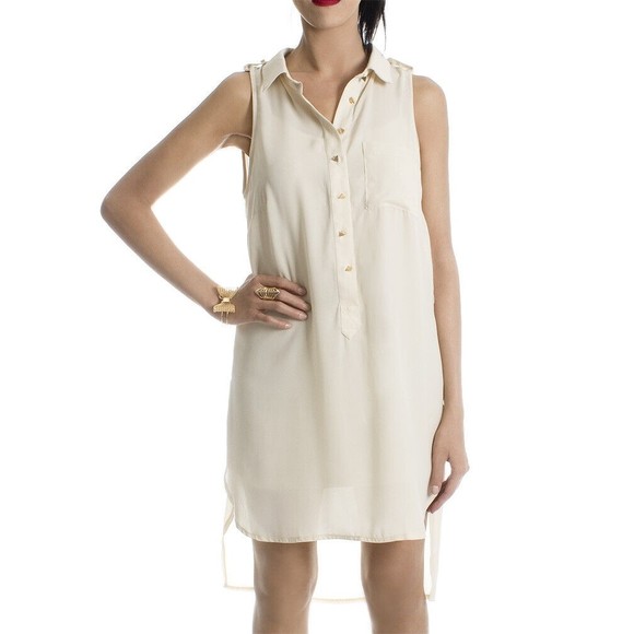 Grifflin Paris Women's Shirtdress Cream Beige Size Medium Large Hi-Low Belted - Picture 5 of 9